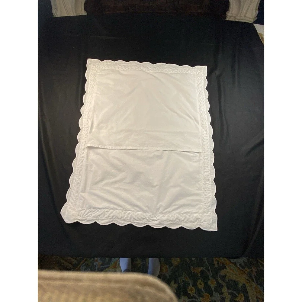 Vintage Crisp White Bed Pillow Sham Pillowcase With Lattice Trim Scalloped Edge